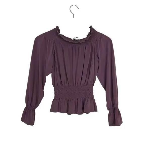 Express One Eleven Women's XS Dark Purple Peasant Top - Picture 2 of 9
